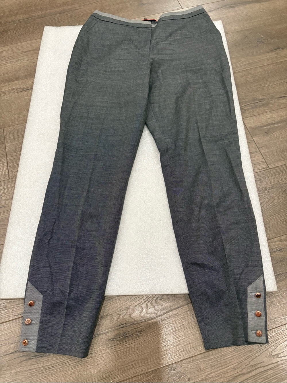 [1]Ted Baker Gray Micro-Check Wool Blend Dress Pants with Contrast Waistband